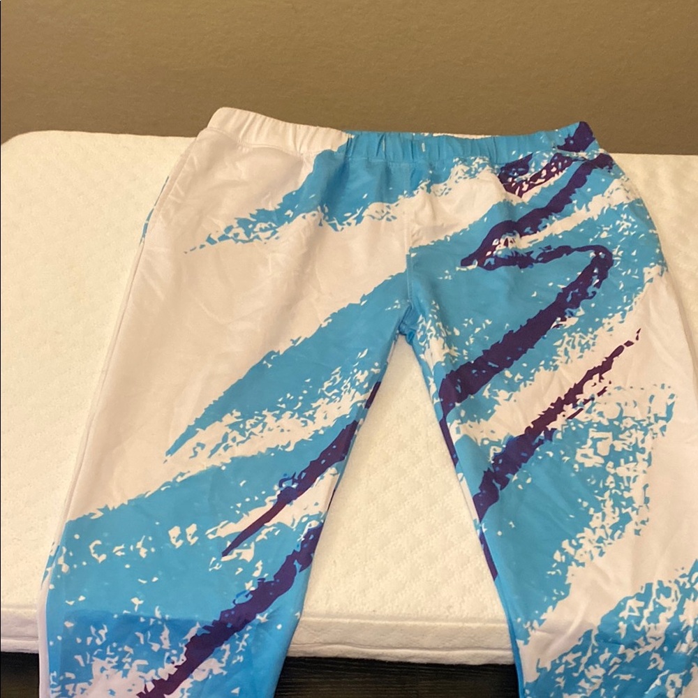 Blue and Purple Retro Joggers with Artistic Pattern